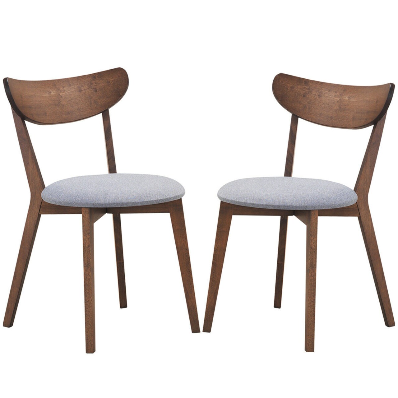 Mid-Century Walnut Dining Chairs Set 2 Ergonomic Cushioned Seat Rubber Wood